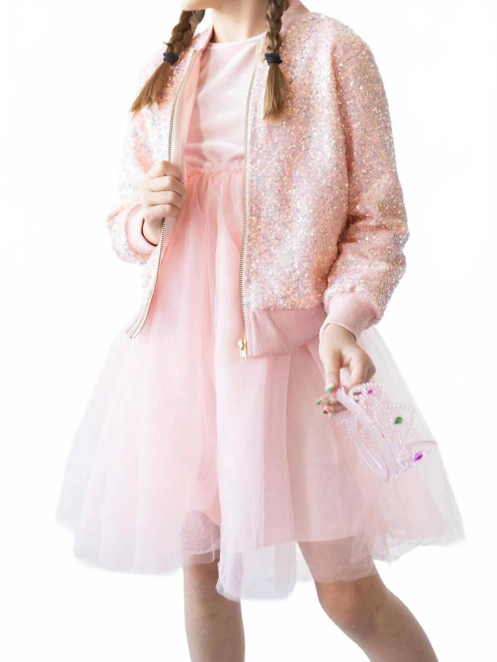 NEW MILA & ROSE girls sequin jacket in peach
